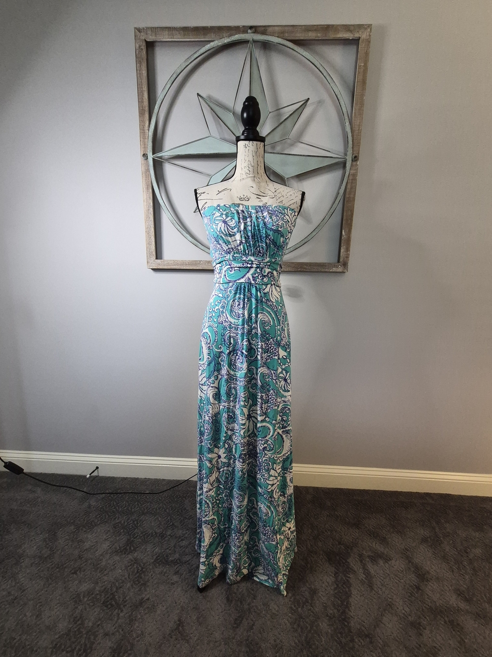Lilly Pulitzer Holbrook Strapless Maxi Dress Montauk Seafoam Green Paisley - S - Picture 5 of 14